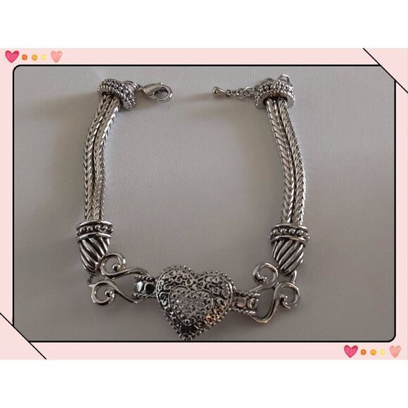 Lia Sophia Retired Love Dust Silver Pave Crystal Heart Link Bracelet - Picture 1 of 4